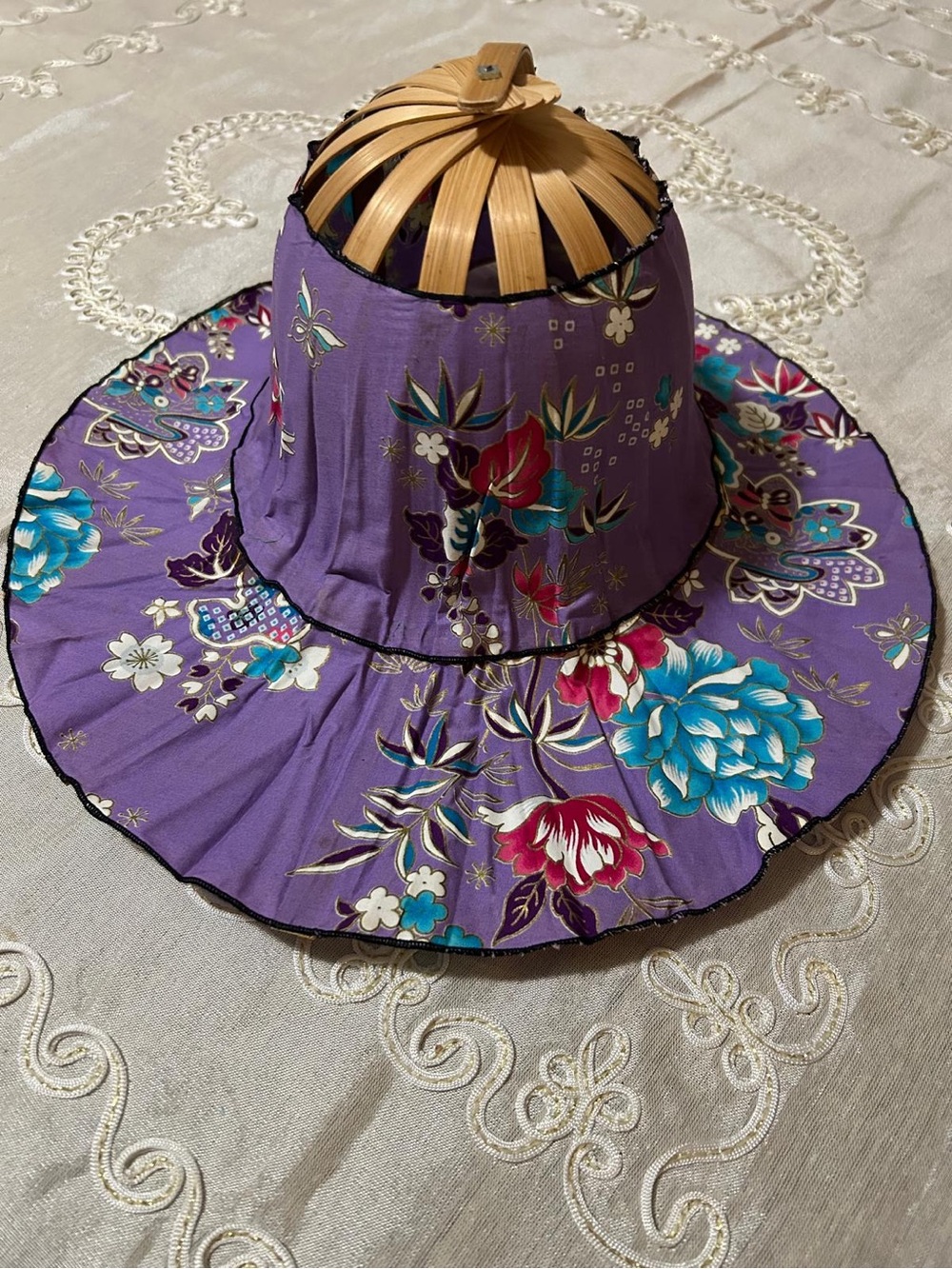 Floral Wide-Brim Purple Sun Hat